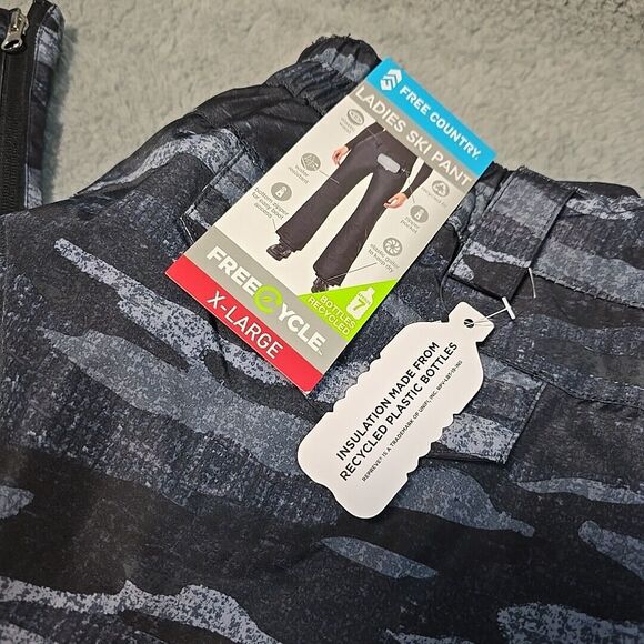 NWT FREE COUNTRY LADIES WATERPROOF SKI PANTS WOMEN'S XL CAMO Black Gray 82608 - Picture 2 of 13